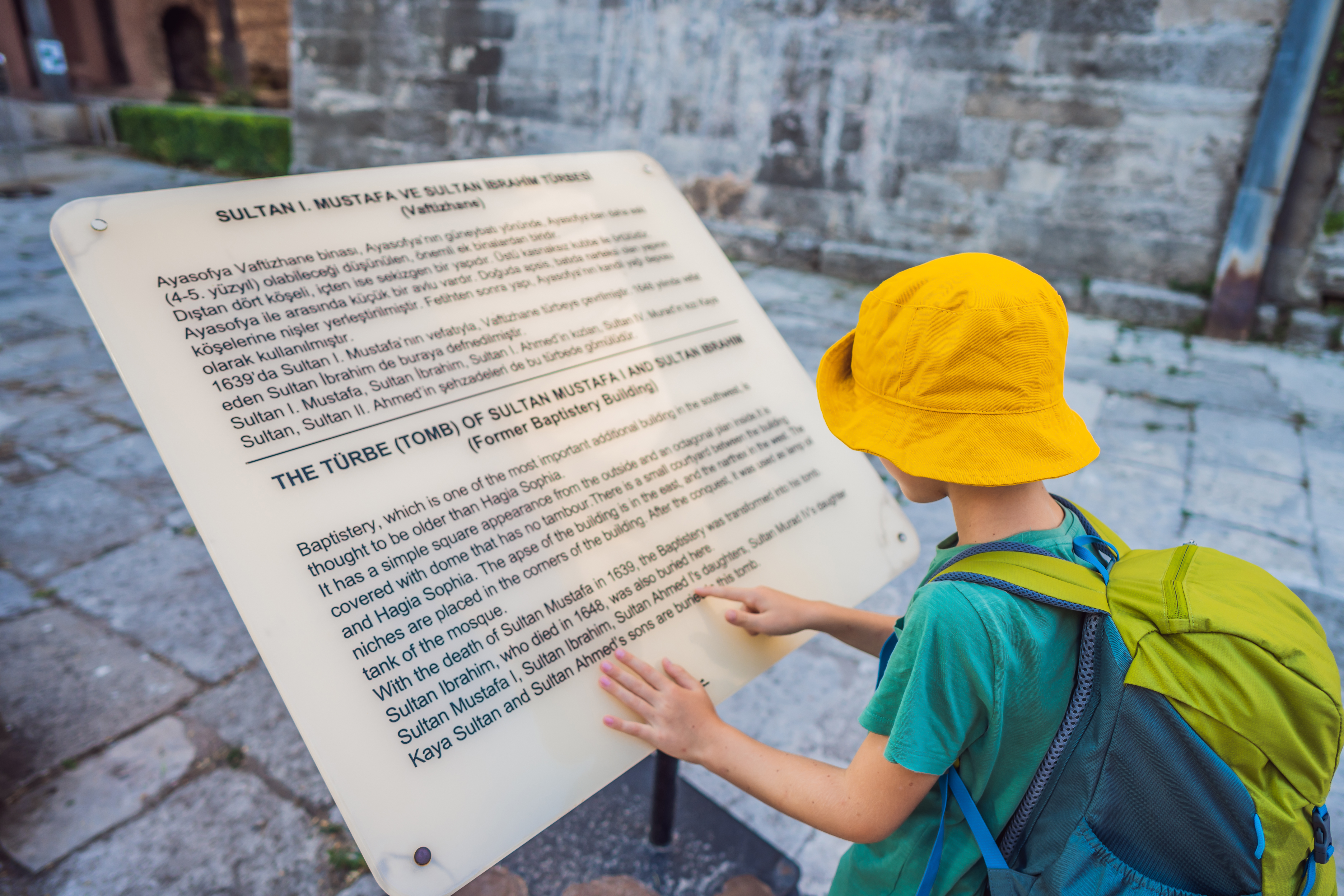 Boy looking at information on a board